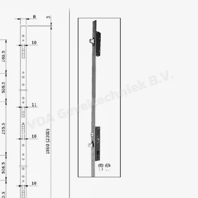 ISEO meerpuntssluiting Multiblindo Classic C 45/92/9/F24 x 2300mm haak sleutelbediend