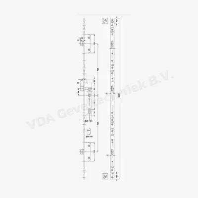 Schuco GU Meerpuntssluiting Paniek Drn 35/92/9/U24 x 1820 mm RVS Links 3 x blokschoot HoH kast boven 730 onder 760 mm + 3 sluitplaat + eindstukjes