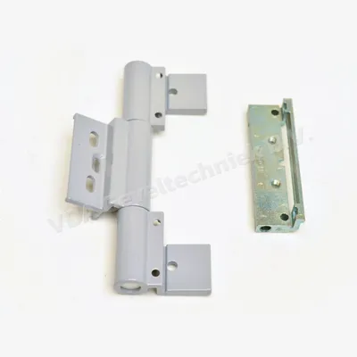 ALCOA/KAWNEER Rollenband Scharnier 3-DELIG licht grijs Deurpaumelle voor aluminium binnen- en buitendraaiende deuren. Totale lengte= 167MM. Buitenste bladen: 50MM. Binnenste blad: 65M