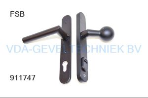 FSB  Duwer / knop + Kruk Garnituur  compleet met Kerntrek  Mat Zwart structuur 1076 PZ 92  Vrpl. 240 x 34 mm afgerond