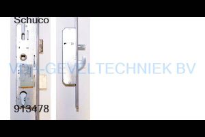Schuco Meerpuntssluiting Paniek  Drn 40 / 92 / 9 / U29 x 1725 mm RVS 2 x Haak / Pen  HoH kast boven 705 onder 735 mm Vrijloop cilinder nodig